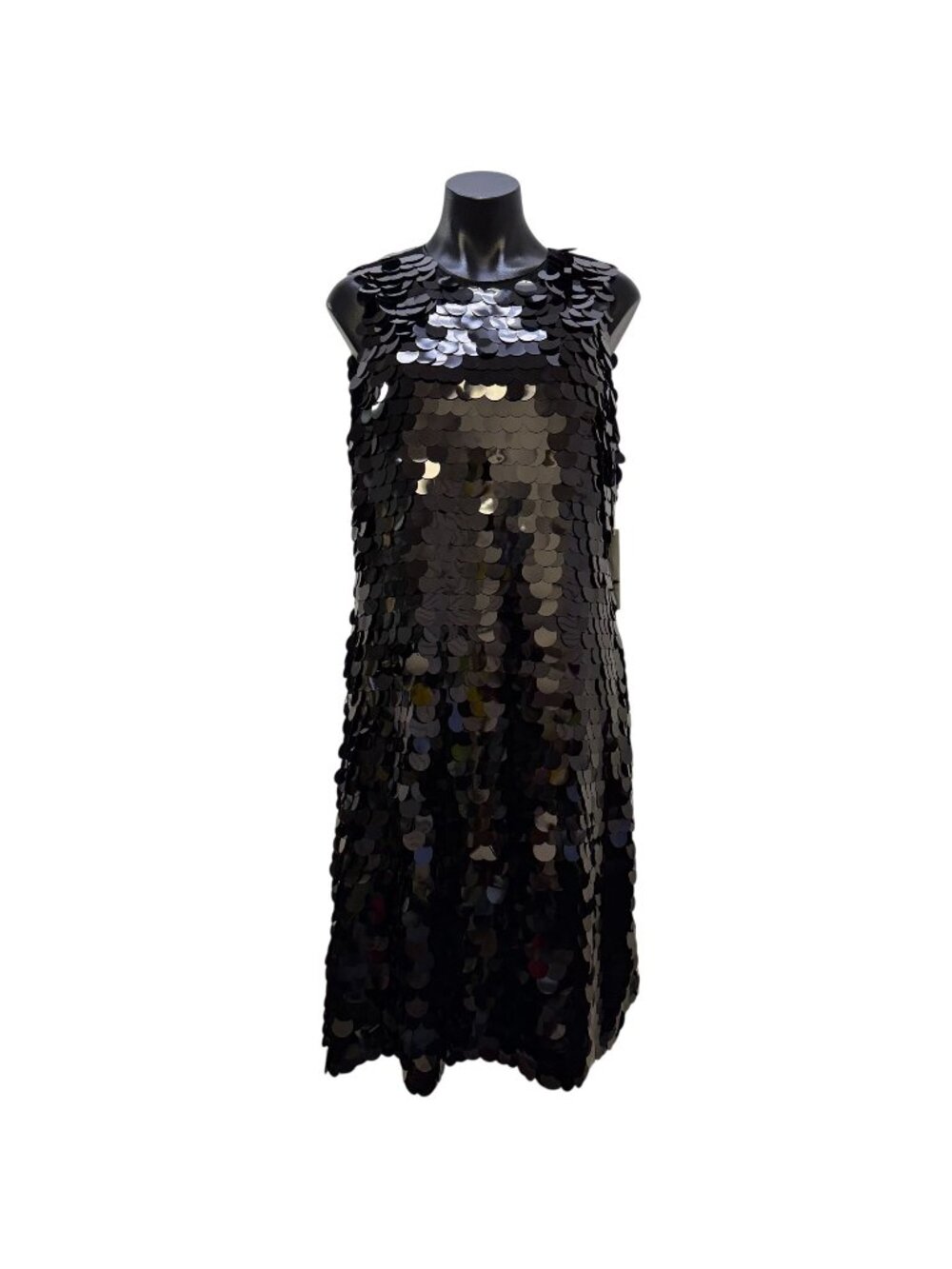 NWT Chico's Black Sleeveless Midi Dress With Large Sequins Size 1.5